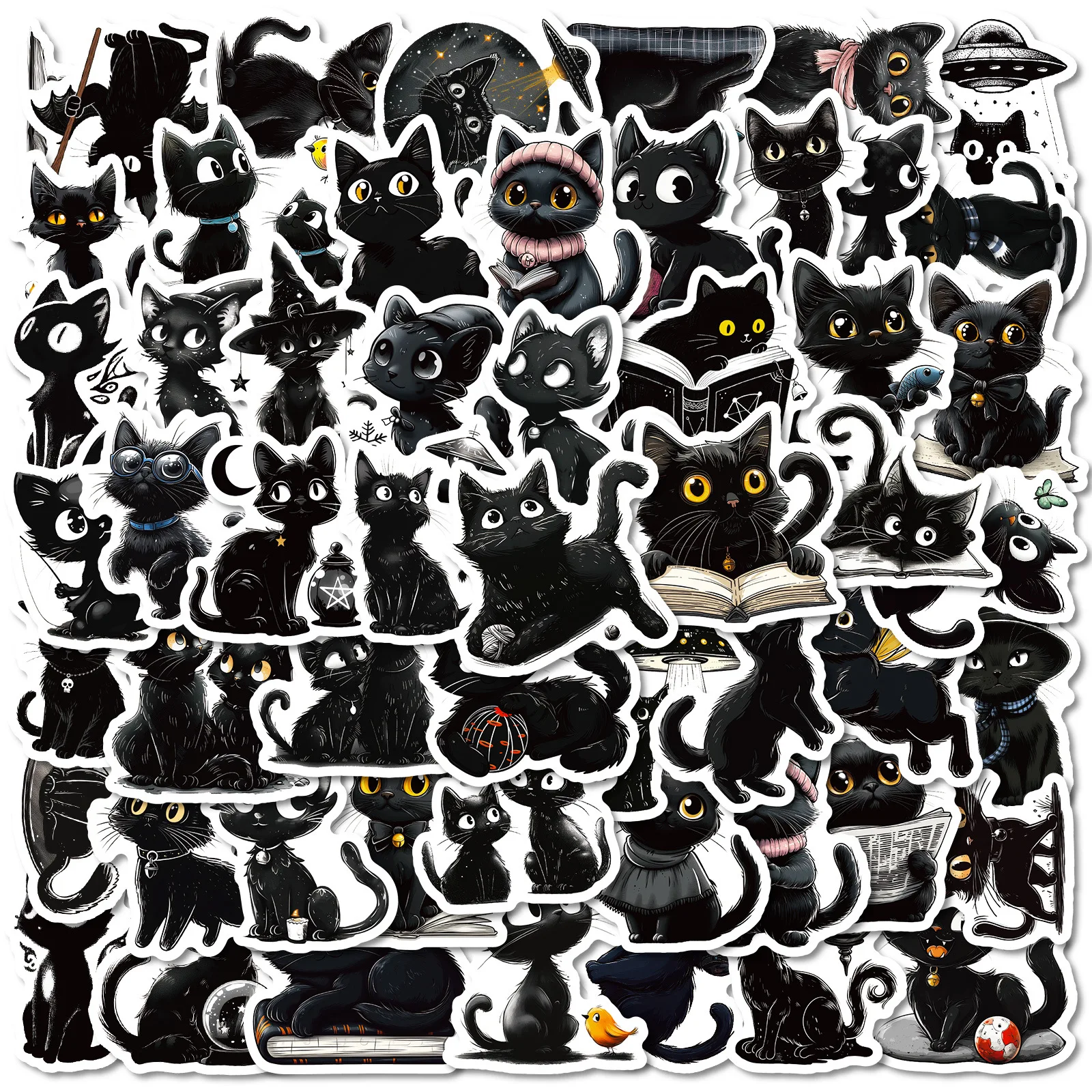 

56PCS Black Animal Personalized Graffiti Stickers Cute Cat Cartoon Decal Laptop Phone Guitar Skateboard Waterproof Sticker