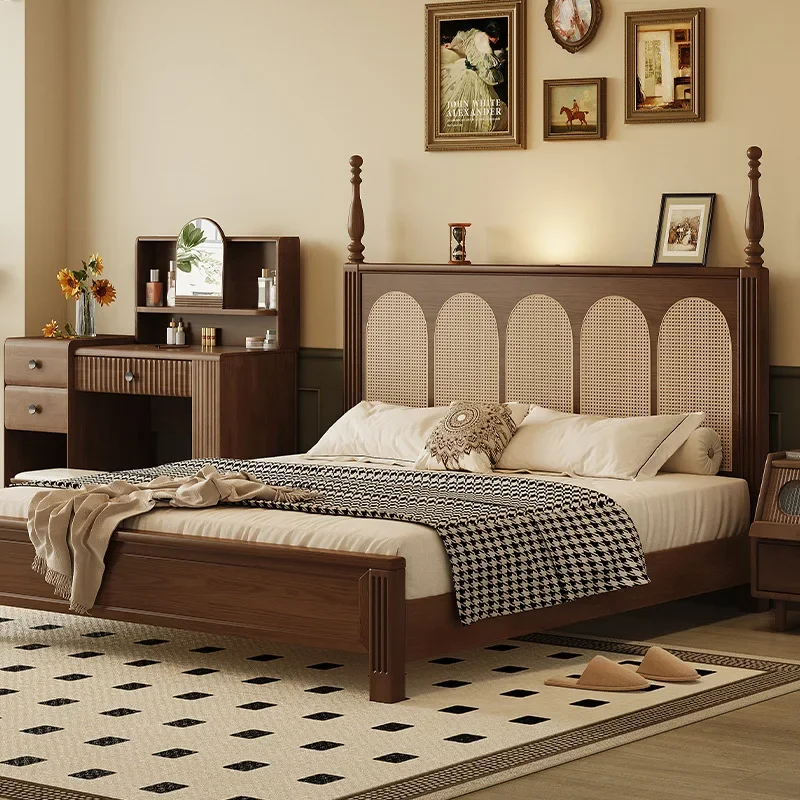 سرير من الخشب الصلب من خشب الجوز، سرير حديث وبسيط من الخشب الصلب #3