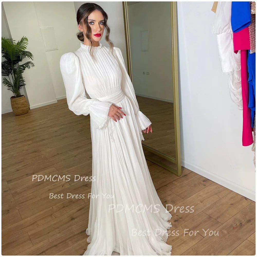 

SSYTENS Charming High Neck Silk Beach Wedding Dresses Long Sleeves High Neck Bride Dress Custom Country A Line Bridal Gowns