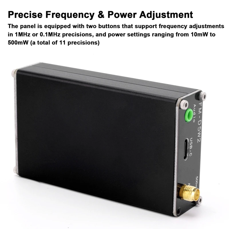 0.5W FM Transmitter 76-108Mhz 500Mw High-Power Stereo Broadcast Device Type-C Interface 2000M Range