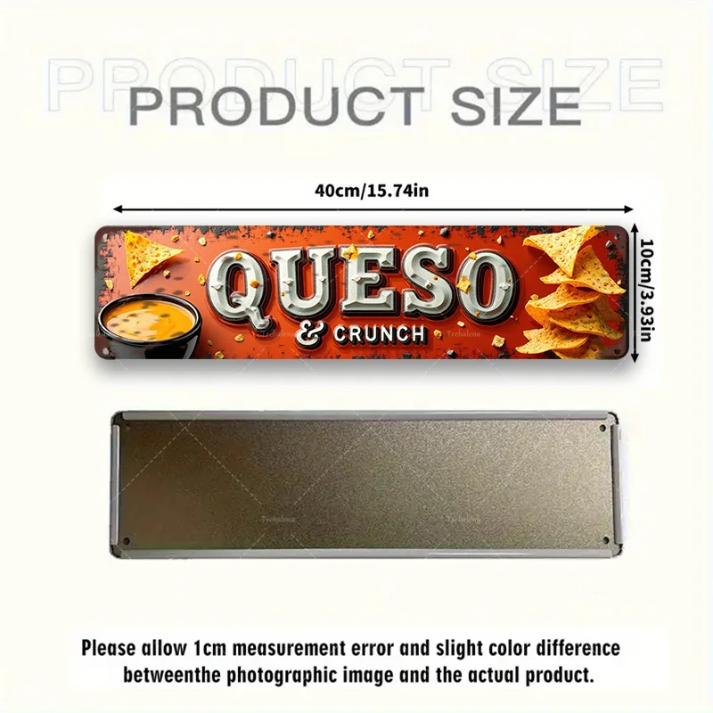1 قطعة علامة معدنية، 4 × 16 بوصة "Queso & Crunch: علامة ريترو نابضة بالحياة لديكور المطبخ لعشاق الوجبات الخفيفة"