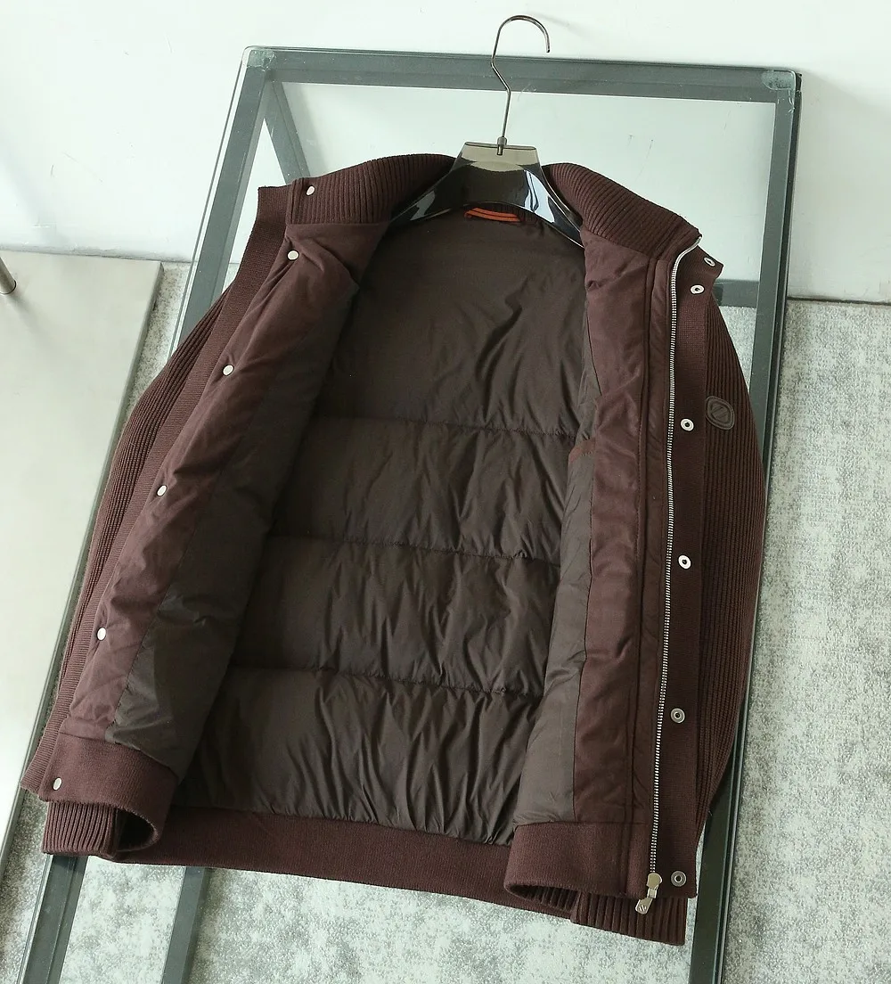 Piumino da uomo preppy italiano Jaet colletto alla coreana patchwork lavorato a maglia bianco Du piuma cardigan cappotto di lusso autunno inverno