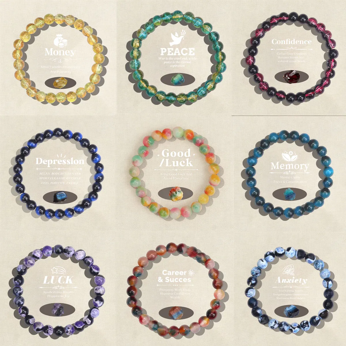 

Money Luck Attracting Bracelet 8Mm Energy Crystal Beads Helps Career Success Boosts Confidence Healing Jewelry Gift for Friends