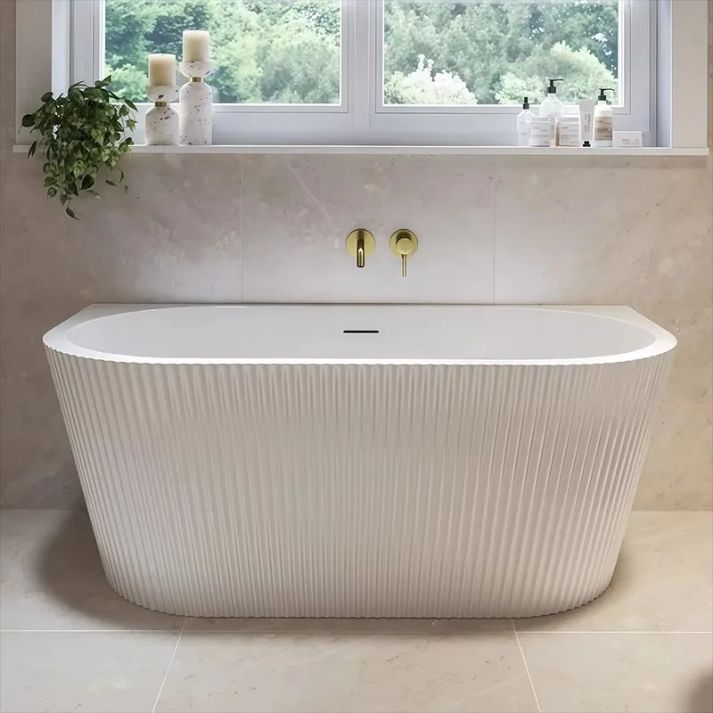 1.5/1.6/1.7/1.8m Modern Freestanding Acrylic Soaking Bathtub with Chrome Drain Pipe & Faucet Back to Wall Corner CE Certified