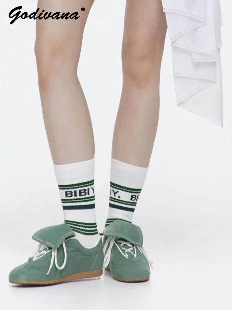 

Британские повседневные носки средней длины из чистого хлопка с буквенным принтом для женщин и девушек-студенток