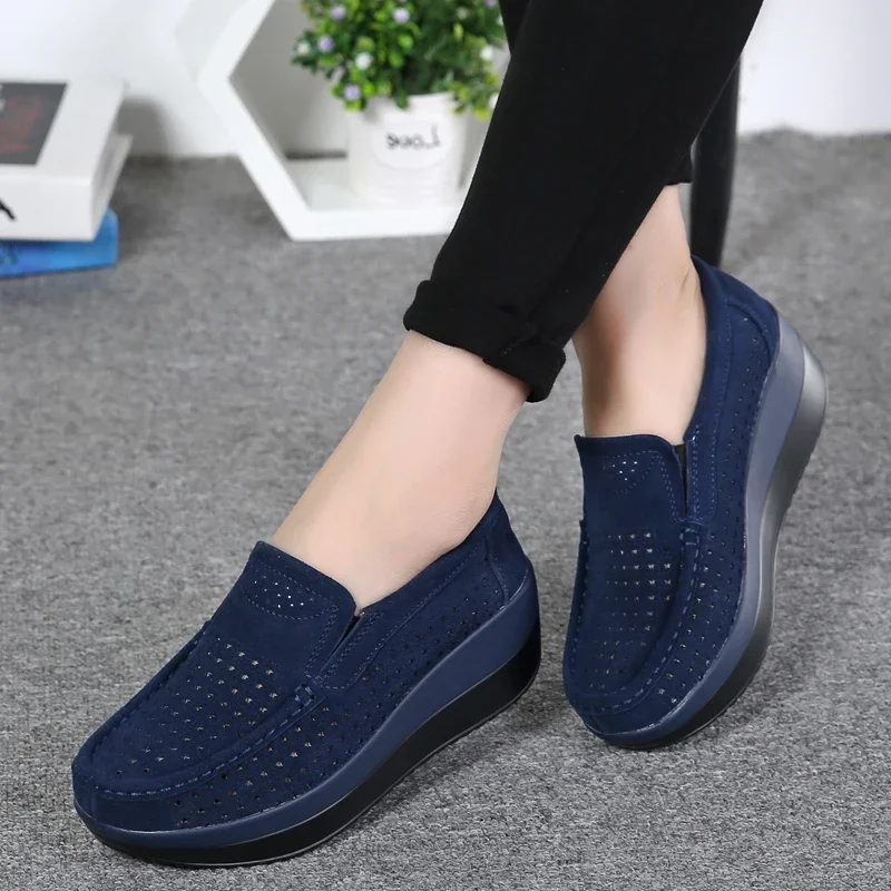 Women Shoes New Spring Platform Flats Sneakers Women Suede Leather Women Casual Shoes Slip On Flats Heels Creepers Moccasins