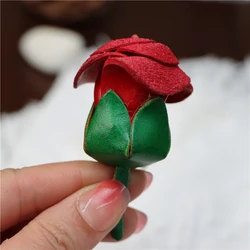 First Layer Cowhide Leather Creative Rose Flower Car Keychain Bag Charm Accessory Couple Jewelry Pendant Birthday Gift