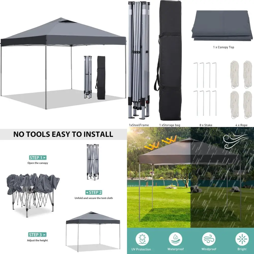 

Portable Outdoor Canopy Gazebo Tent, 10x10 Feet, Grey, Ideal for Events, Parties, Camping, Durable Shelter Solution
