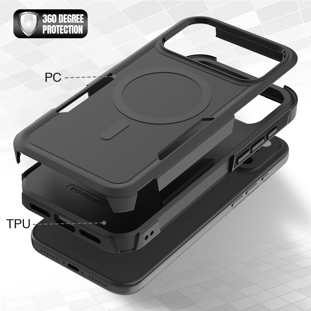 Premium 2IN1 Heavy Armor Magnetic Charging Case for iPhone 18 17 Air 16 15 14 Plus 13 12 Pro Max Shockproof Matte Protect Cover