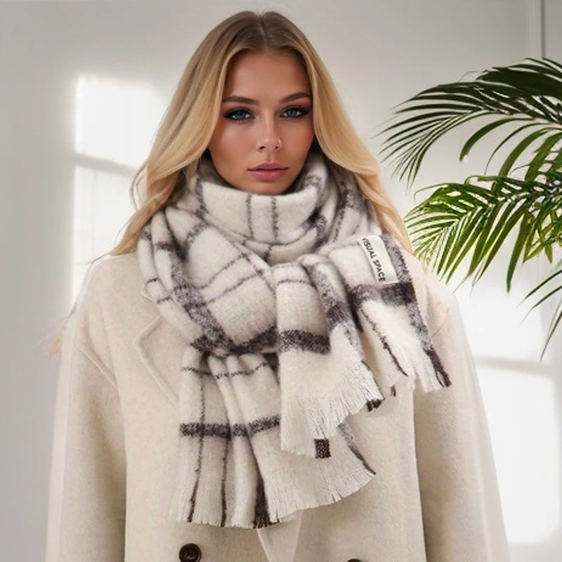 Thick Blanket Plaid Print Scarf Women Winter Cashmere Warm Design Pashmina Shawls Lady Wraps Stoles Female Bufanda 2022