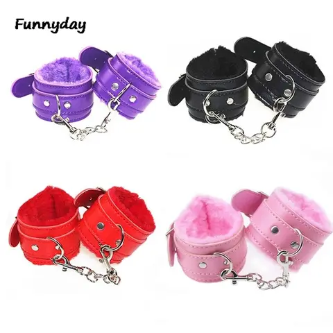 1 Pair sexxy Hand Wrap PU Leather Plush Handcuff role play Bdsm Bondage Slave Game sexx Toys for Couple Erotic Soft Handcuff