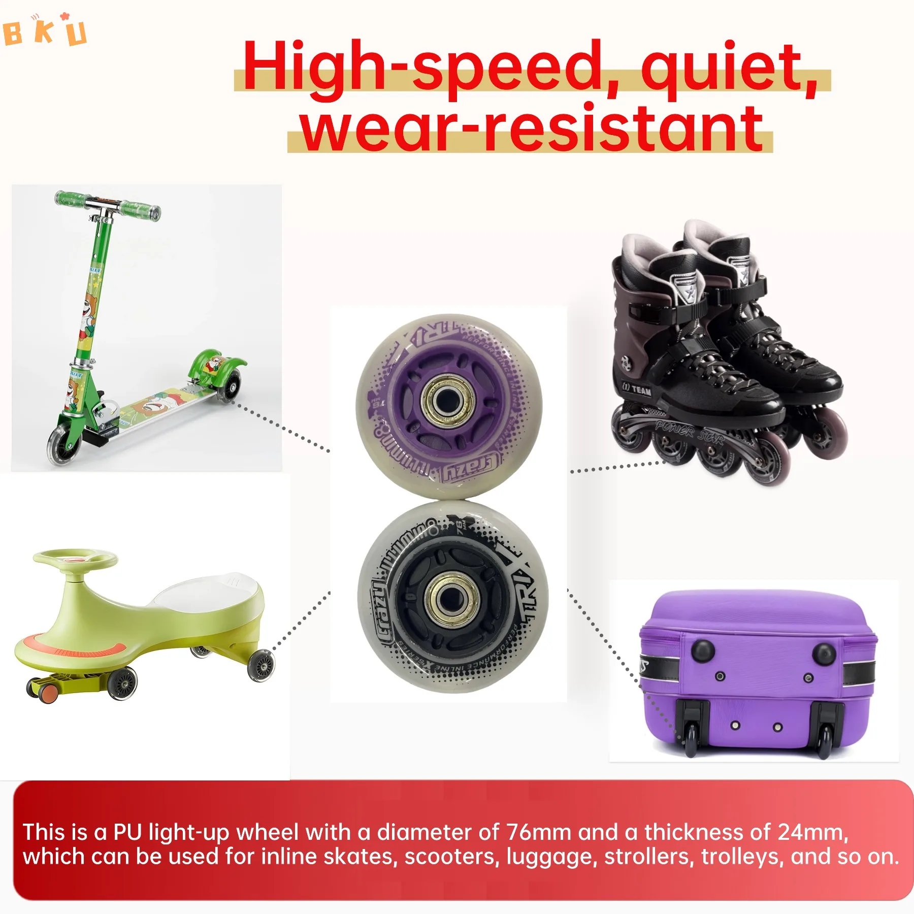 Колеса премиум-класса со светодиодной подсветкой 76 мм (3 дюйма) для роликовых коньков — подшипники ABEC-7, 2/4/8 варианта упаковки