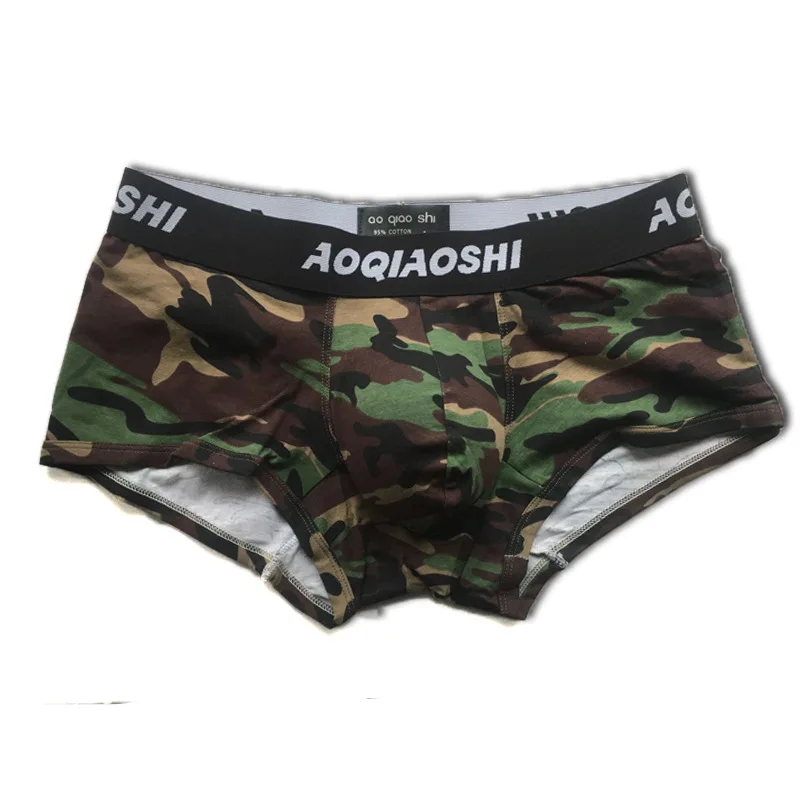 Ropa interior de algodón transpirable para hombre, calzoncillos bóxer de camuflaje, de tiro bajo, cómodos, con bolsa, Sexy