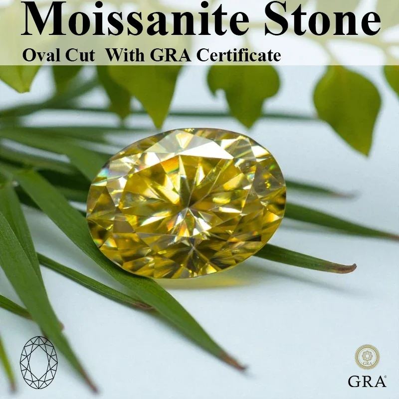 

NEW Moissanite Stone Oval Cut Lemon Yellow VVS Lab Created Gemstone Pass Diamond Tester With Certificate For Jewely Making