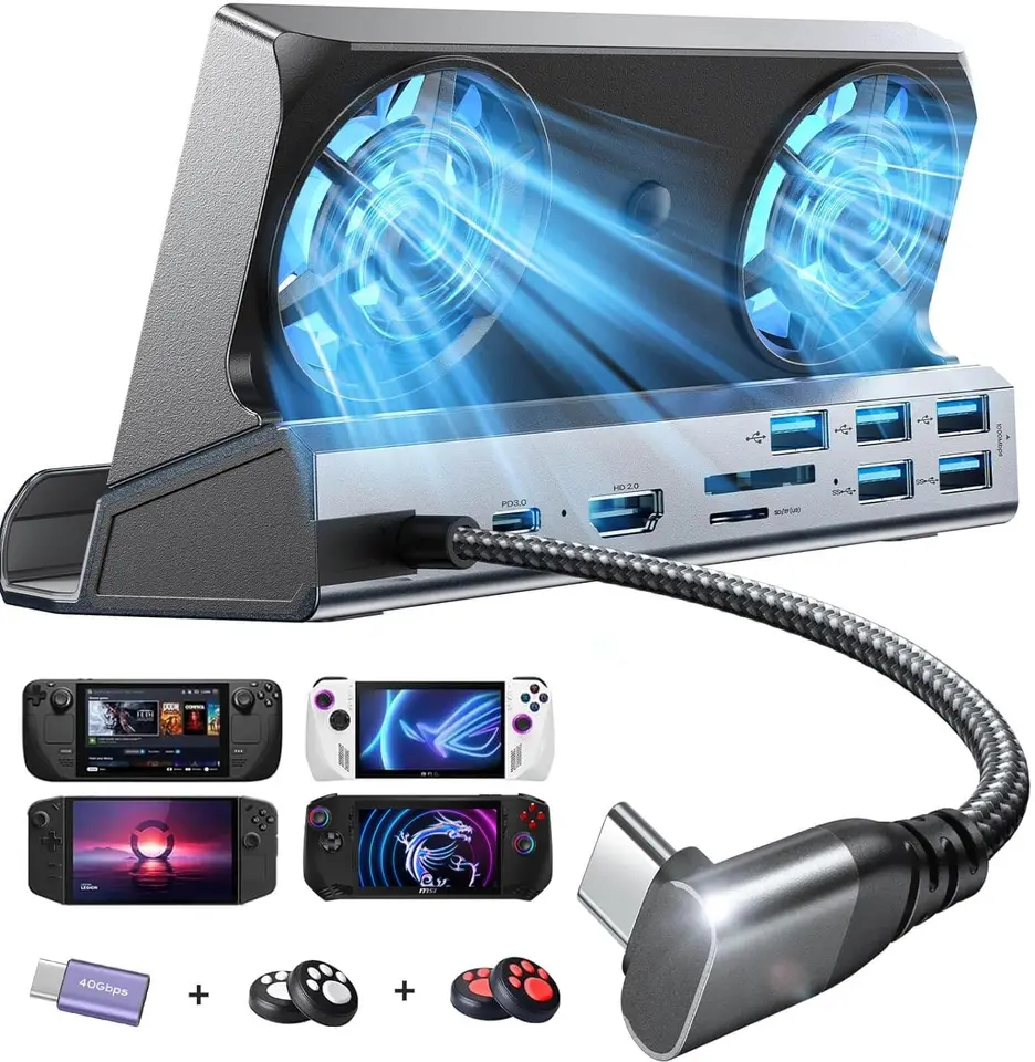 13-in-1 Docking Station for MSI Claw, Dual Cooling Fan and 4K@60Hz 
