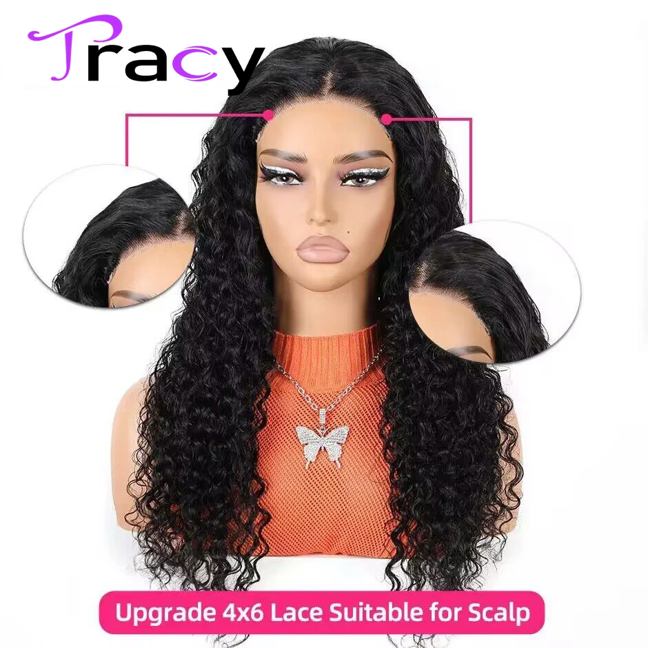 Tracy Hair-Perucas encaracoladas sem cola para mulheres negras, fechamento de renda, cabelo humano pré-arrancado, pré-cortado, 6x4 HD