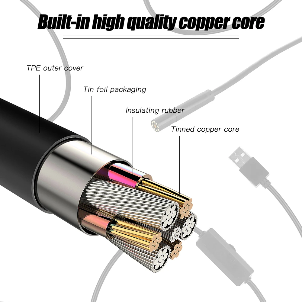 5/10m HD 1280*720 endoscopio industriale telecamera di ispezione endoscopio 8pcs LEDs 8mm obiettivo IP67 endoscopio USB impermeabile