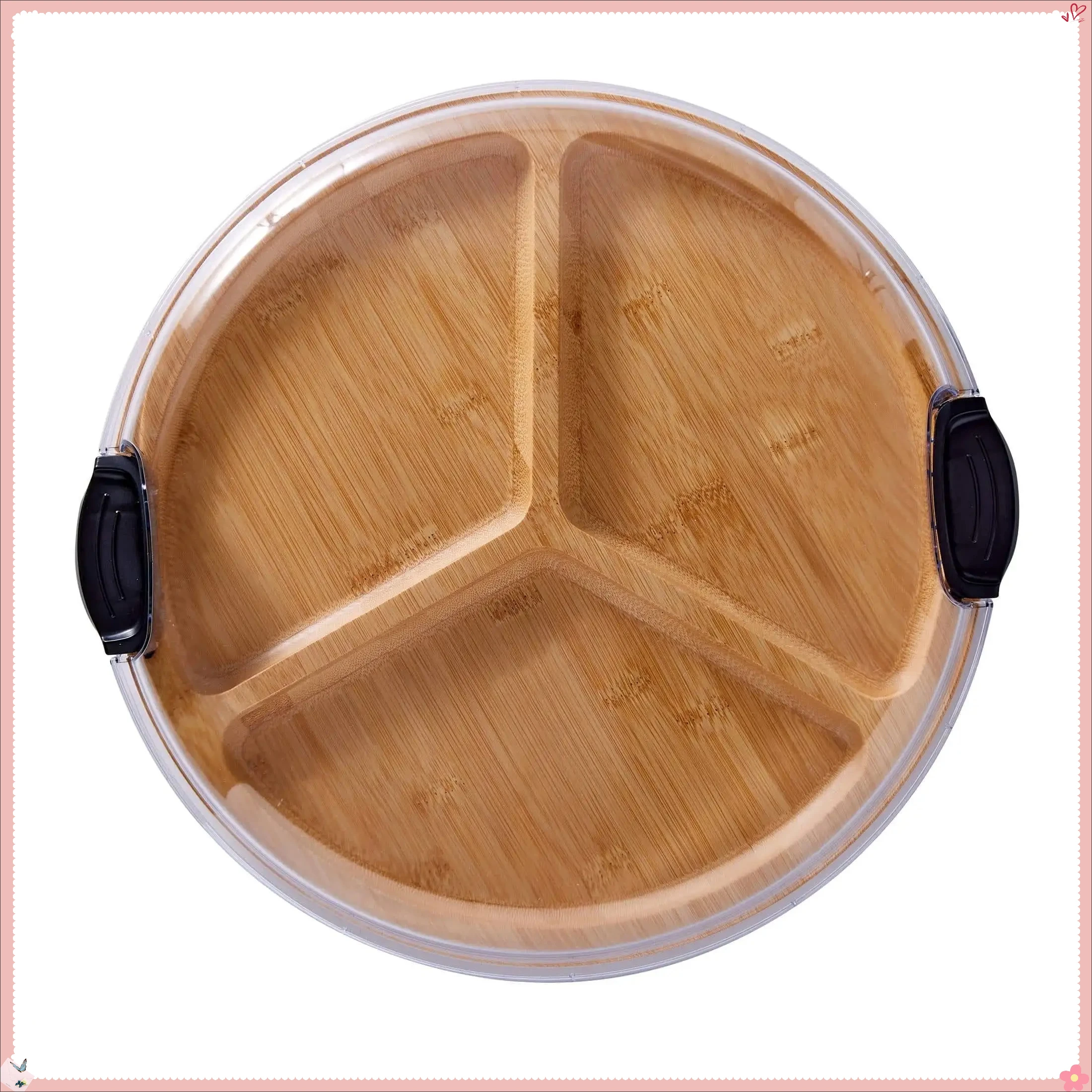 

14-дюймовая круглая бамбуковая доска для мясных изделий, черная, 3 отделения для сырных фруктов, закусок, легко очищаемый сервировочный поднос