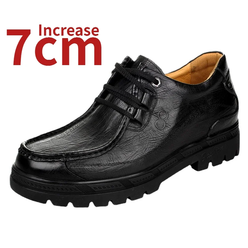 Invisible Height Increasing Shoes For Men Casual Shoe Increased 7cm Genuine Leather Breathable Comfort Soft Sole Elevated Shoes