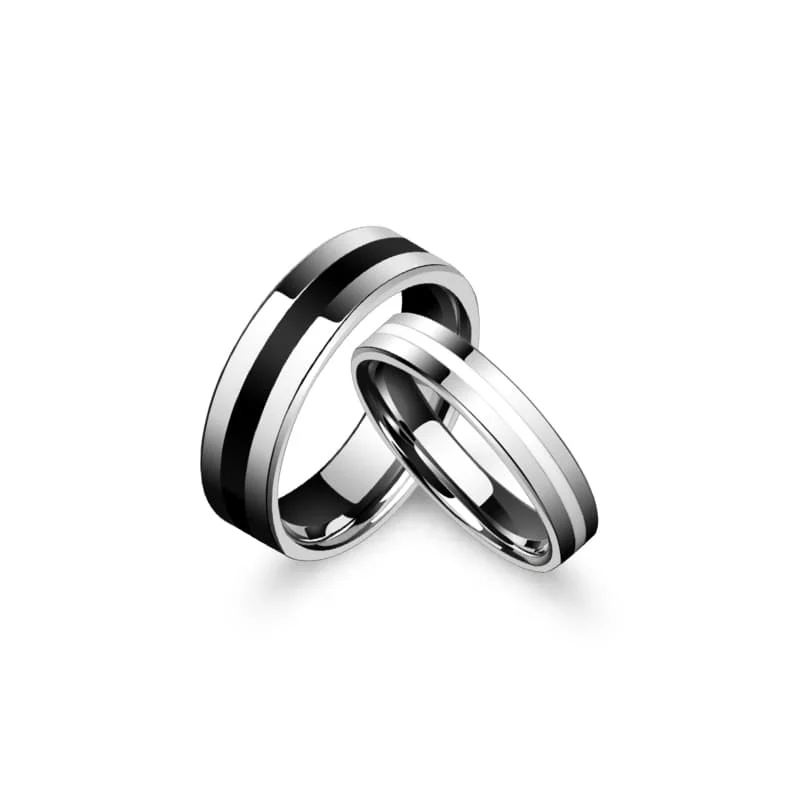 Couple Rings for Men Women Tungsten Jewelry Valentine\'s Day Gift Black and White Wedding Band, Custom Lettering