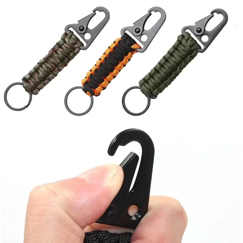 1/2pcs Paracord Keychain Carabiner Clips Braided Parachute Rope Lanyard Key Ring Outdoor Survival Tools For Camping Hiking