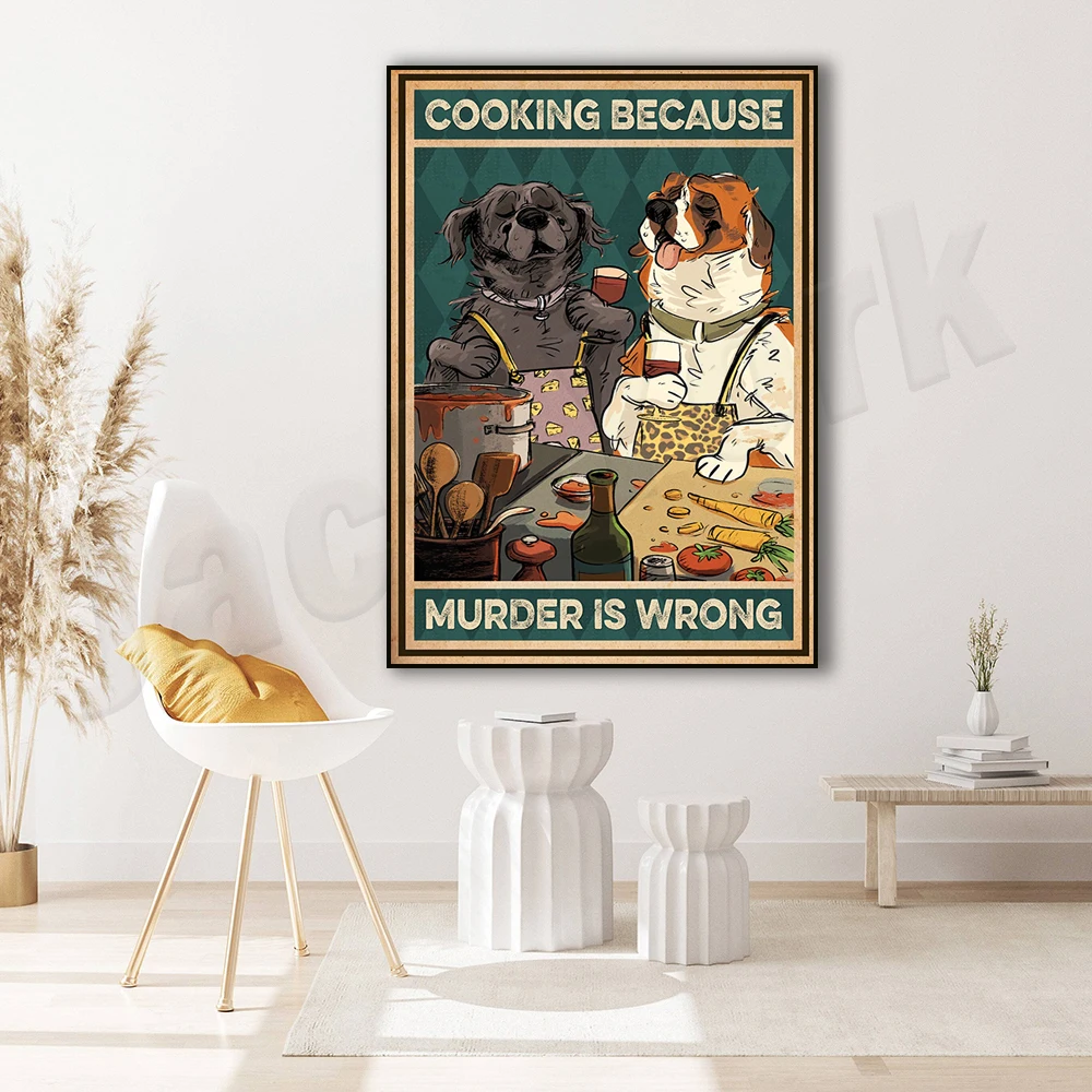 Funny Dog Baking Poster, Love Dogs and Baking Poster, Cooking Dog Kitchen Poster Gift