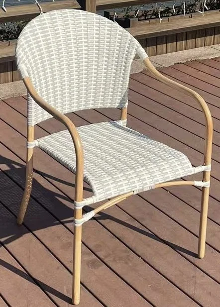 High Quality Outdoor Garden French Bistro Chair Cane Arm Chair Natural Rattan Wicker Bar Chair