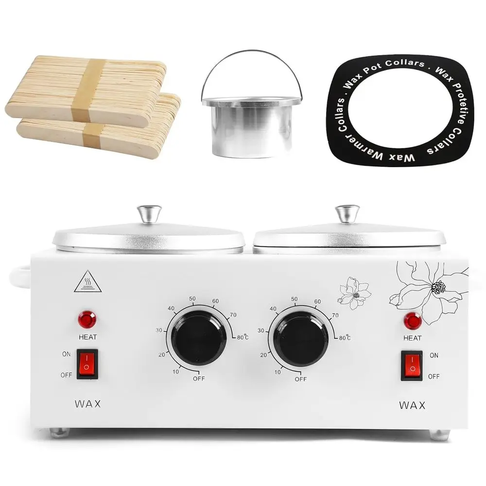 

Электрический воскоплавитель с двумя емкостями объемом 1,2 л, регулируемой температурой, для депиляции и ухода за лицом, в комплекте 40 восковых палочек