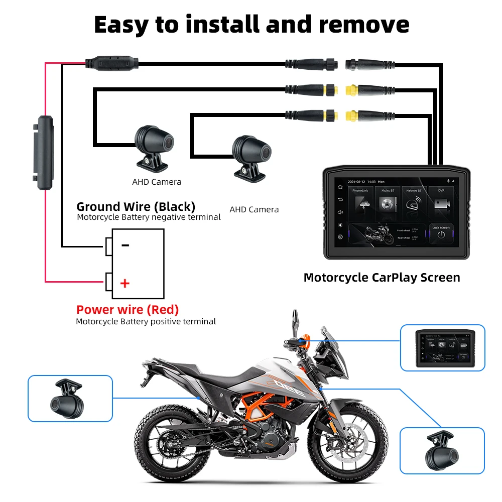 

[2025 New] 6.25" Motorcycle GPS with Wireless CarPlay Android Auto, Dual BT, 5GHz WiFi, 1080P DVR, TPMS, IP67 Waterproof