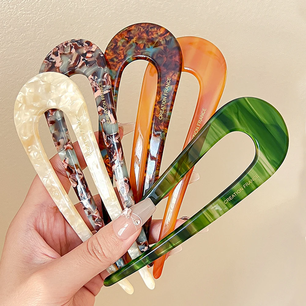 

Французские винтажные заколки для волос U-образной формы под черепаховый панцирь для женщин и девушек, для пучков, летние аксессуары для причесок