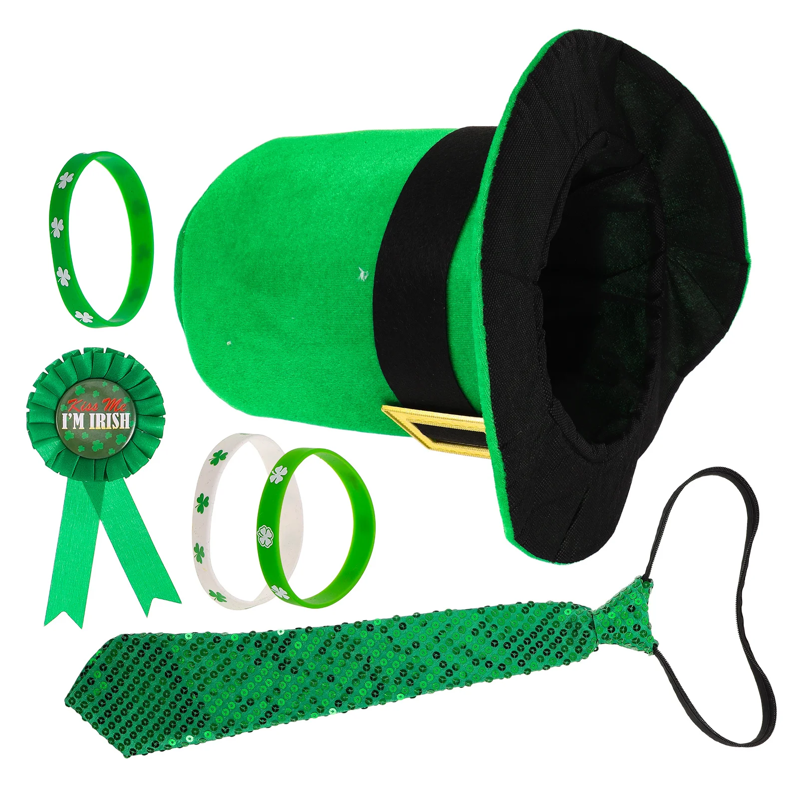 Ensemble d'accessoires de Costume Shamrock pour la saint-Patrick, 1 ensemble, chapeau vert, cravate, Badge, Bracelet, fournitures de fête, accessoires de fête de célébration