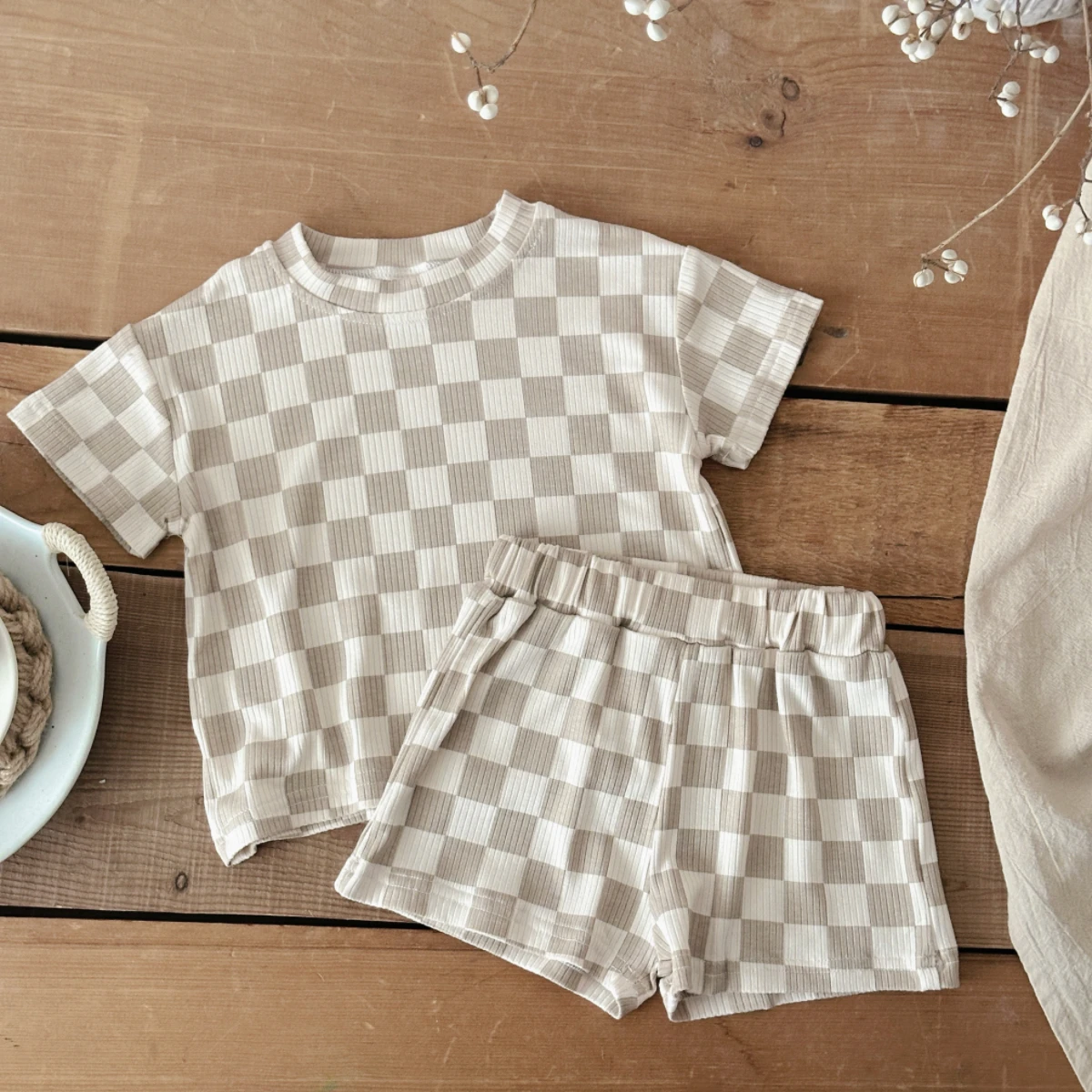 

2Pcs Boy Girl Summer 0-3Y New Baby Clothes Sets Newborn Clothing Summer Casual Checkerboard Baby Set Boys T-shirt+shorts Set