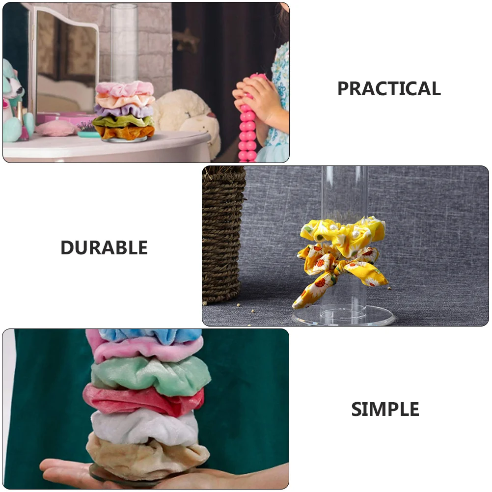 حامل Scrunchie من الأكريليك حامل شفاف ومتين لتنظيم ربطات الشعر على شكل برج للفتيات منظم مجوهرات لعرض Scrunchy