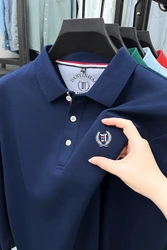 Silk cotton long sleeved men's polo shirt autumn fashion new style high-end feel badge embroidery design golf top casual T-shirt
