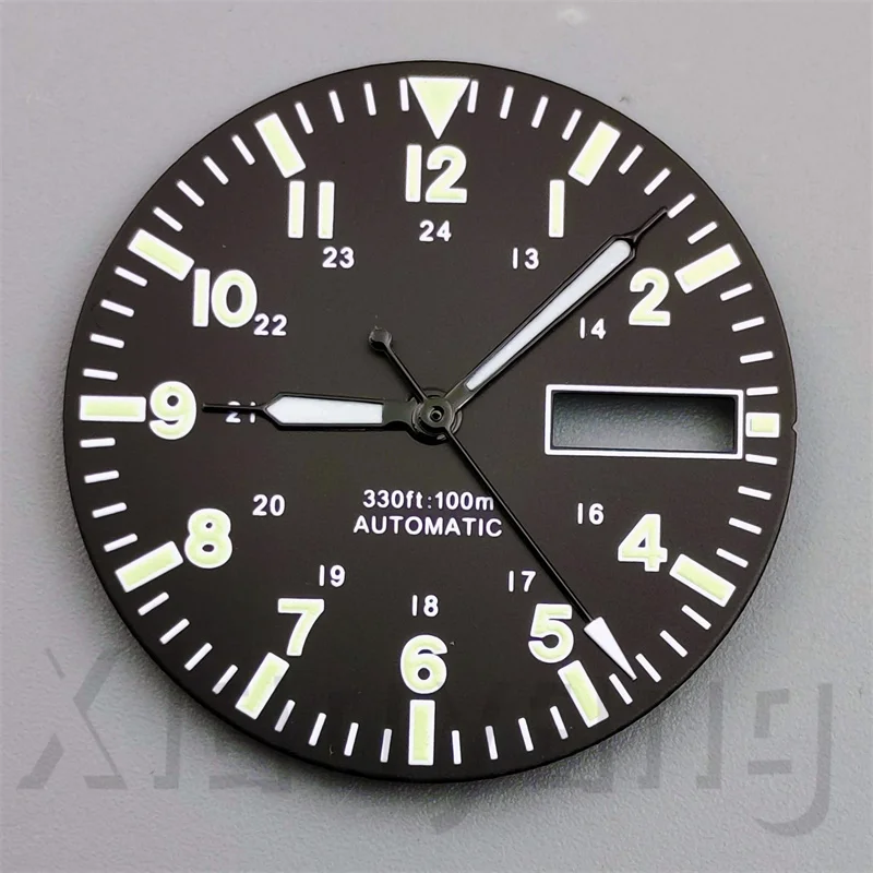 Black Blue White Sterile Red 29mm Pilot Style Watch Dial And Hands Set Arabic Numerals Fit NH36 Automatic Movement GreenLuminous