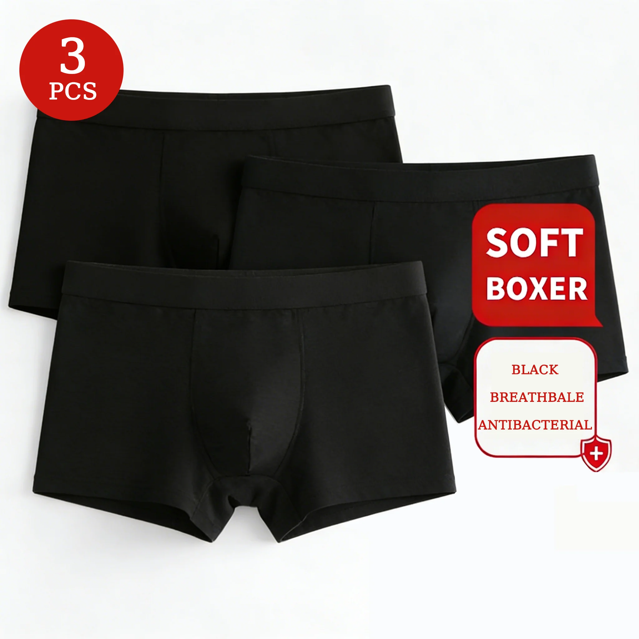 

3Pcs Men Boxer Black Underwear Antibacterial Underpants Soft Breathblae Boxer Shorts Trunk Male Panties