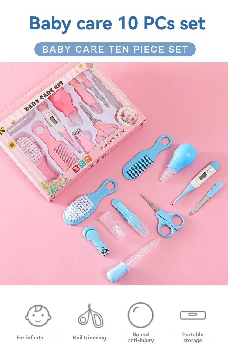 Haar Gesundheit Pflege Thermometer Pflege Pinsel Clipper Beißring Zahnbürste Kit Baby Essentials 10PCS Baby Nagel Trimmer Pflege Set Kind – Detail 1