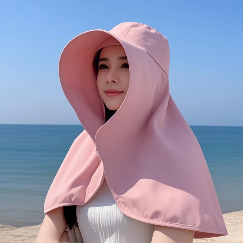 1-3PCS Women Wide Brim Fisherman Hat with Neck Flap and Ponytail Hole Breathable Summer Beach Travel Hat Elegant Outdoor Sun Hat
