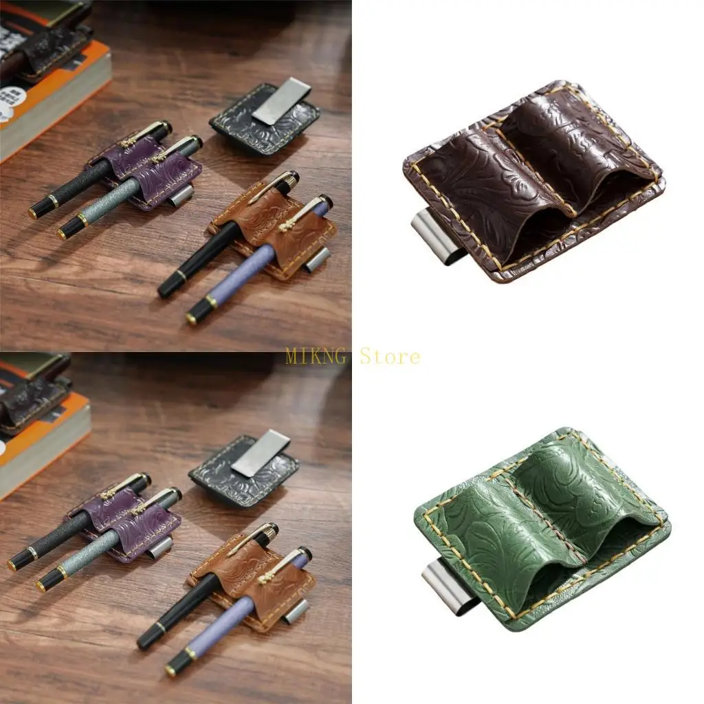 

Leather Pen Clip Holder Notebook Pen Holder with Clip Double Slot Pencil Holder best sale