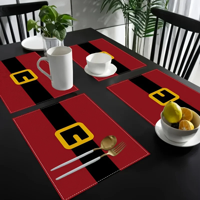 Santa Belt Placemats, Christmas Holiday Table Atmosphere Decor, Practical & Heat-Insulating Placemats