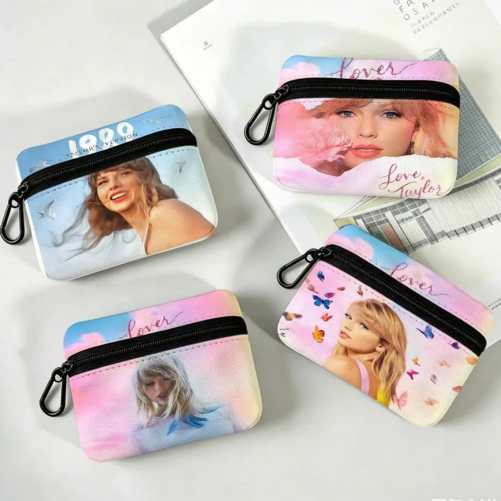 C-Classic-Singer-T-Taylor-S-Swift Lightweight Oxford Fabric Coin Purse Carabiner Hook Design Mini Card Key Organizer Bag