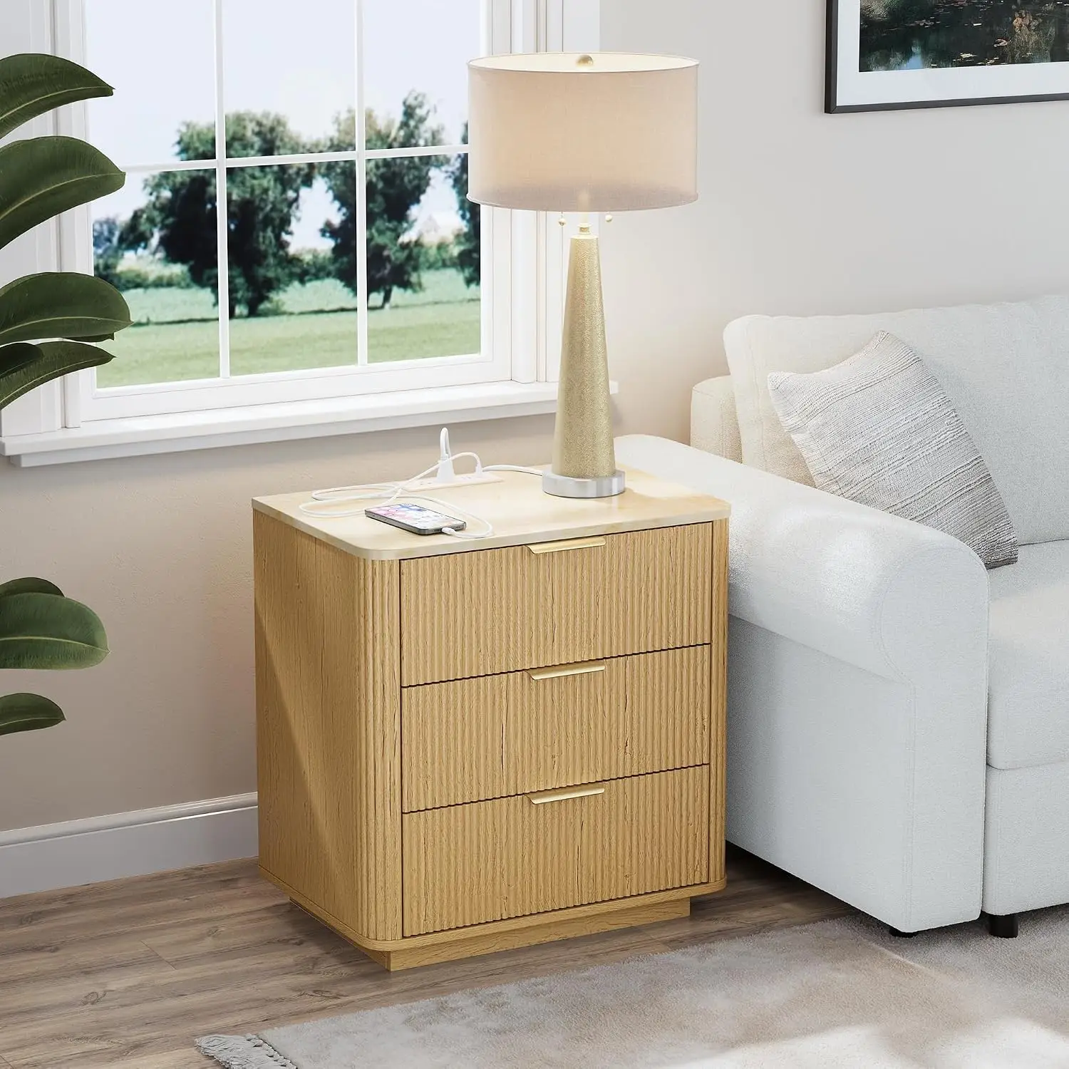 Fluted Nightstand Set 2 Charging Station, 25