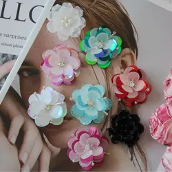 4Pcs/Lot Decorative Handmade Sequin Beads Flower Applique Patches ,Hair Clip,Bags,Brooch,Clothes Sew on,Glue on DIY Accessories