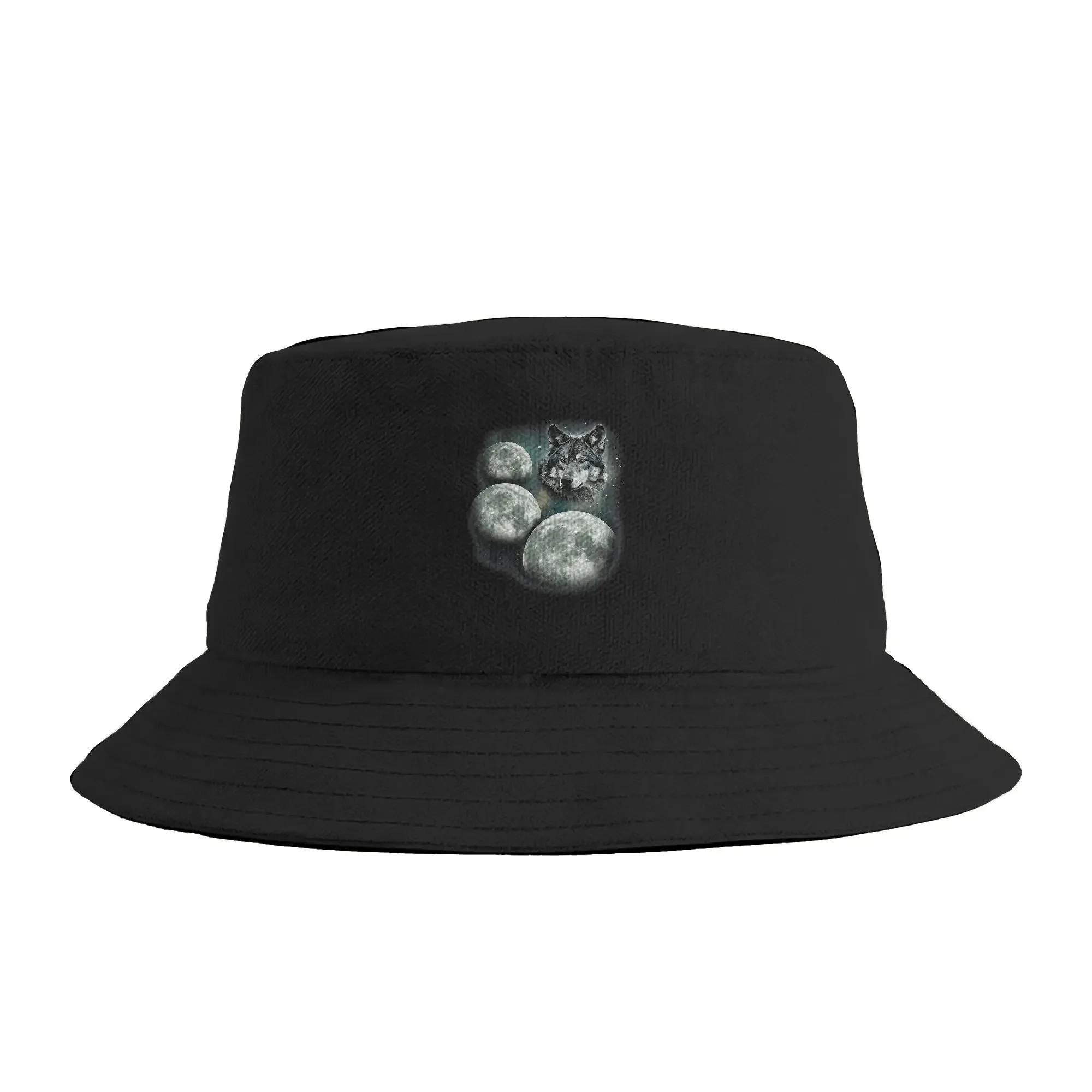 Three Moon Wolf 3 Moons Howling At Space Wolf Magic Meme Bucket Hat Outdoor Fisherman Caps Personality Travel Hiking Sun Hats