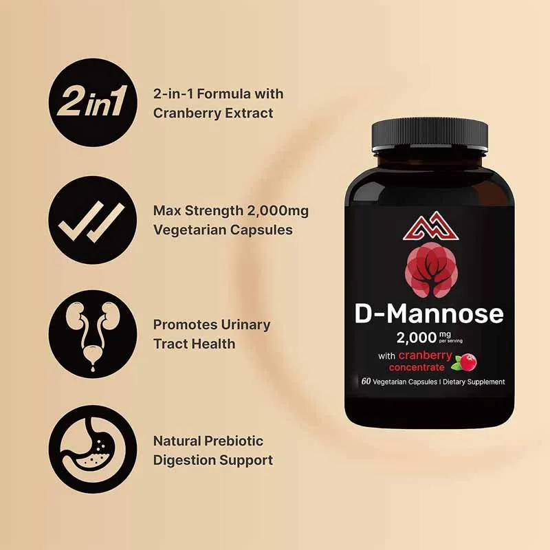 D-mannose 500mg capsules (2000mg per serving), 60 vegetarian capsules+cranberry extract 400mg, fast acting urinary health pill