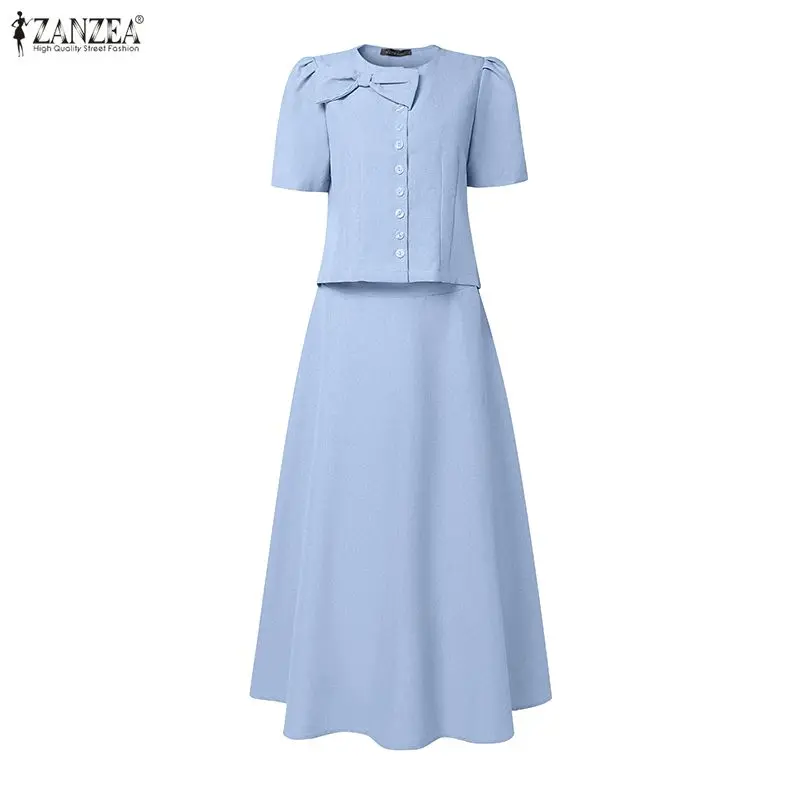 2026 ZANZEA Sommer Kurzarm Crop-Shirt-Kleid-Sets Büro-Outfits Mode Damen 2-teilige Sets Eleganter OL Arbeitsrock-Anzug