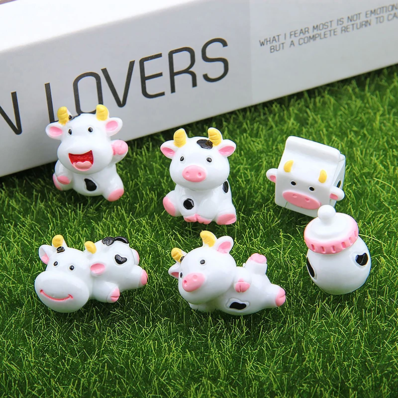 乳牛用樹脂動物装飾品,白い牛,マイクロランドスケープ,小さな庭の像,置物,室内装飾,家の装飾,1個