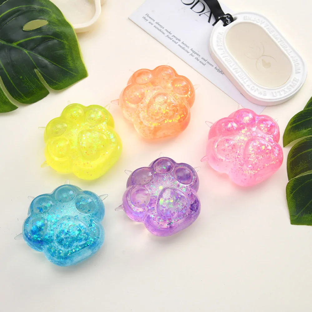 Children's Anti-pressure Soft TPR Slow Rebound Sequin Maltose Pinch Toy Decompression Elastic Extrusion Color Cat Claw Toy Pinch