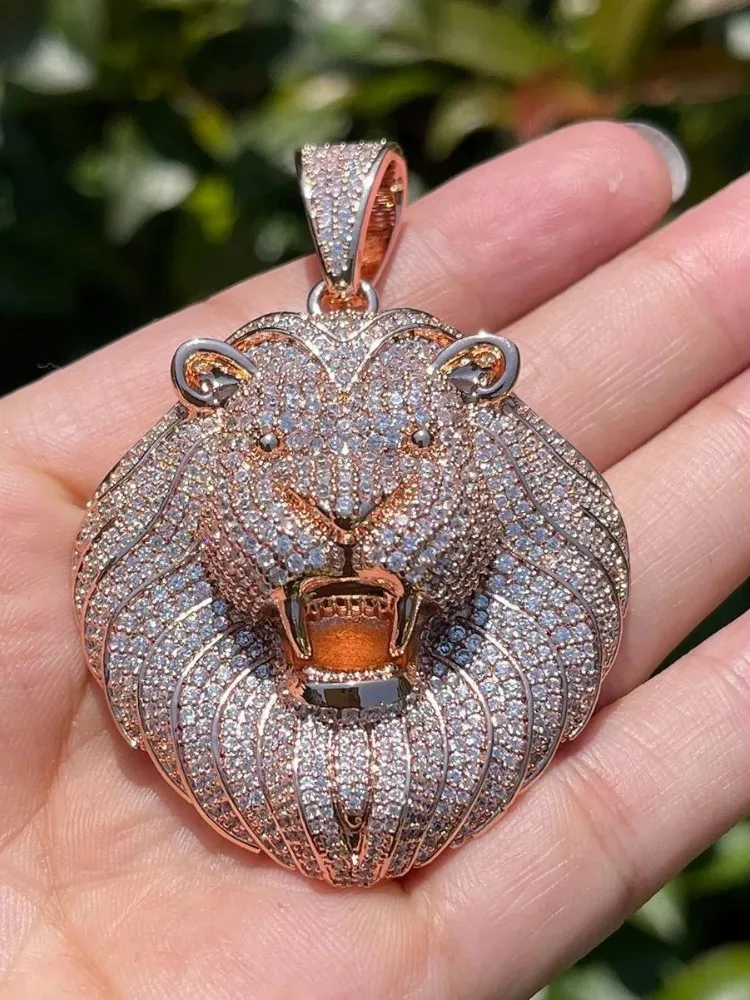 Lion Head Pendant Full Zircon Hiphop Necklace Fashion Rock Rapper Style Jewelry Cuban Chain Ice Out Bling Personalized Gift