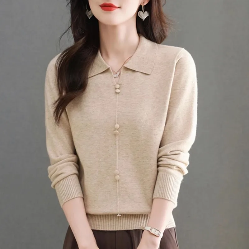 2025 Otoño Invierno mujer suéter sólido tejido Tops Casual Slim pulóver coreano suéteres Chic jerseys Tops señoras prendas de punto